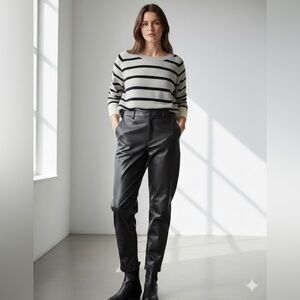 Duffy Women’s Small Black Gray Striped 100% Cashmere Crewneck Knit Sweater Top S